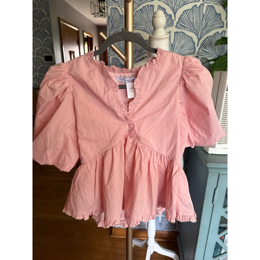 NWT Endless Rose Puff Sleeve Baby Pink Peplum Top Sz. S